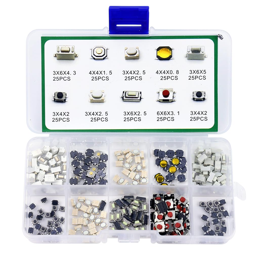 Serplex 250pcs Push Button Switches Push Button Switch On Off Replacement Remote Control Button Replacements for Repairing with 10 Designs Micro Push Button Replacements with Box Serplex 250pcs Push Button Switches Push Button Switch On Off Replacement Remote Control Button Replacements for Repairing with 10 Designs Micro Push Button Replacements with Box